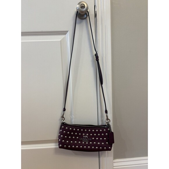 Coach CM031 Charlotte Leather Shoulder Crossbody Bag Rivets Deep Berry Studded - Picture 1 of 14
